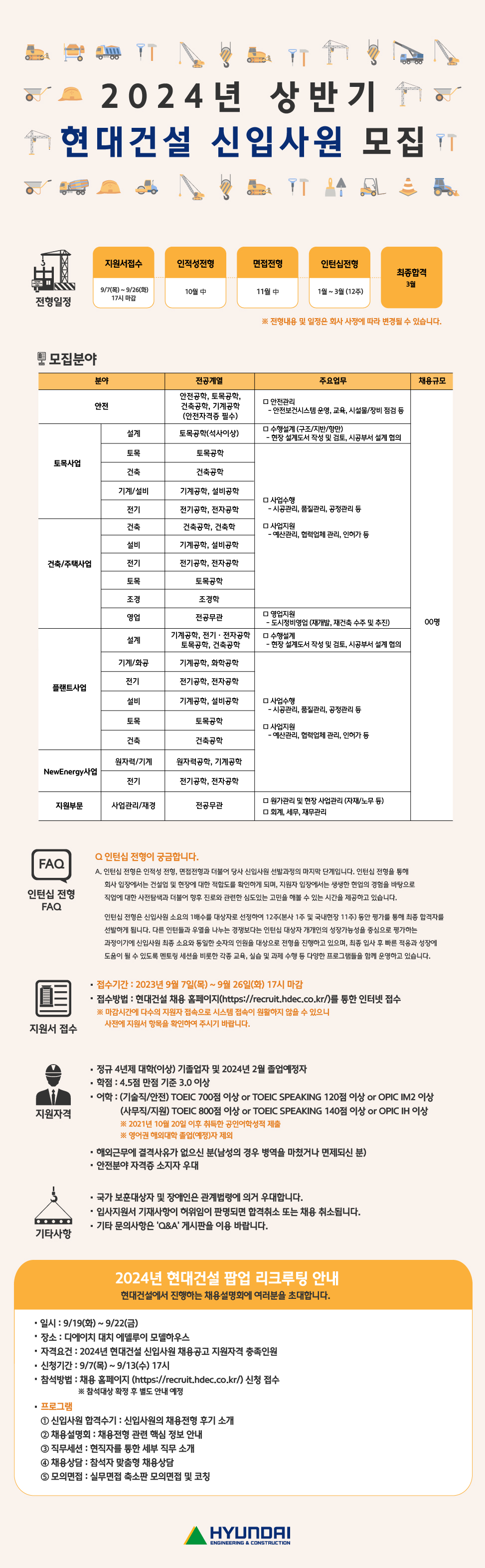 [현대건설] 2024년 상반기 각 분야별 신입사원 채용